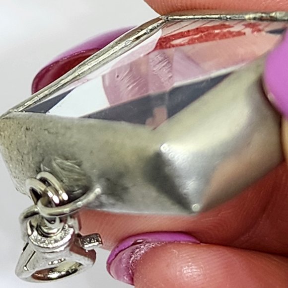 Rare Vintage Christmas Santa Ornament Two Sided Glass Pewter Swivel Clip Charm - Picture 8 of 10